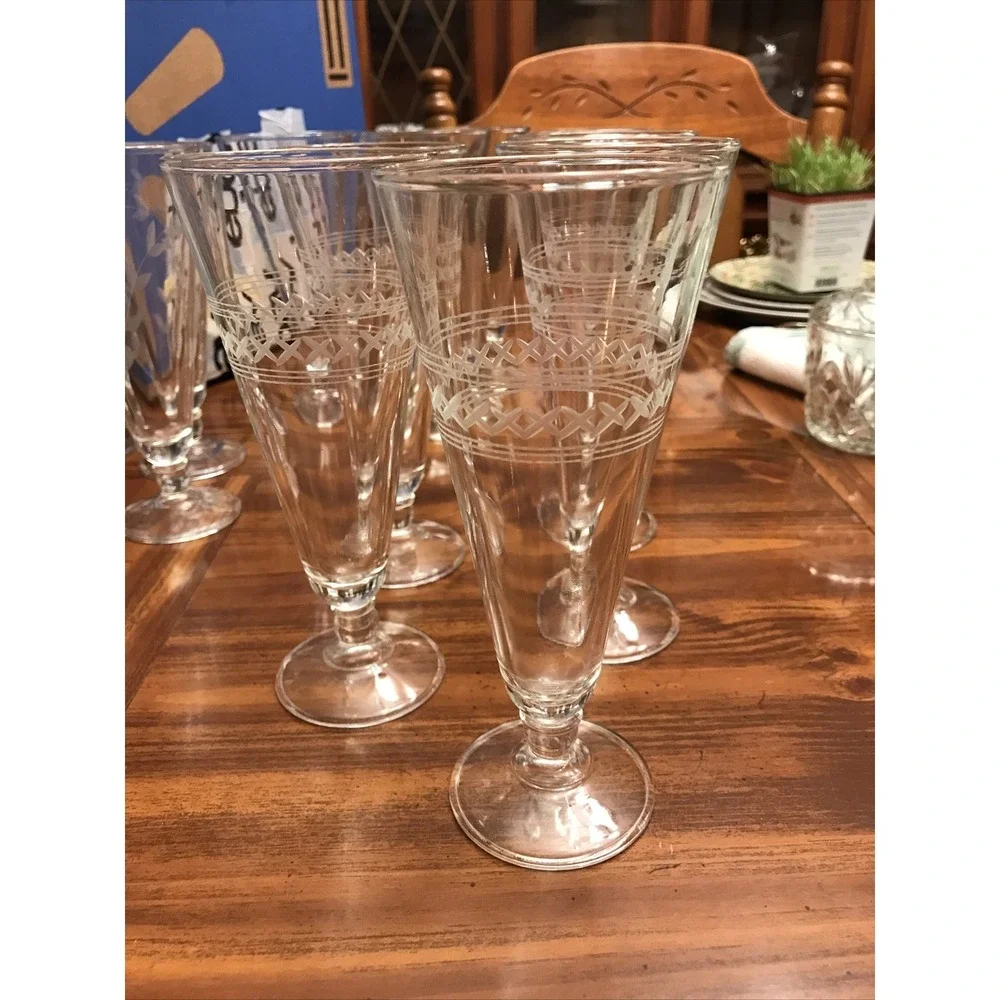 vintage anchor hocking clear pilsner glass X's with Bands‎